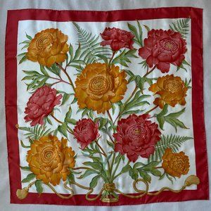 Salvatore Ferragamo Orange Red Green Floral Silk Scarf 33" Square